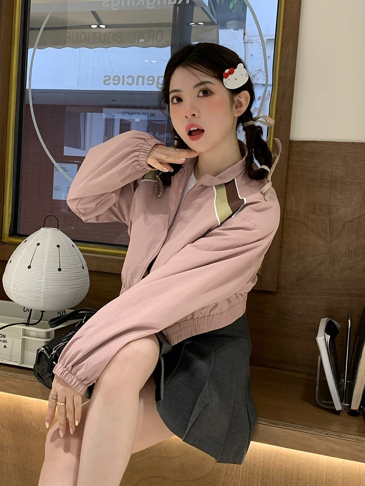 

Женская укороченная куртка Xiao en Meimei Spring Long Sleeve 2023 New Slimming с молнией, для повседневной носки