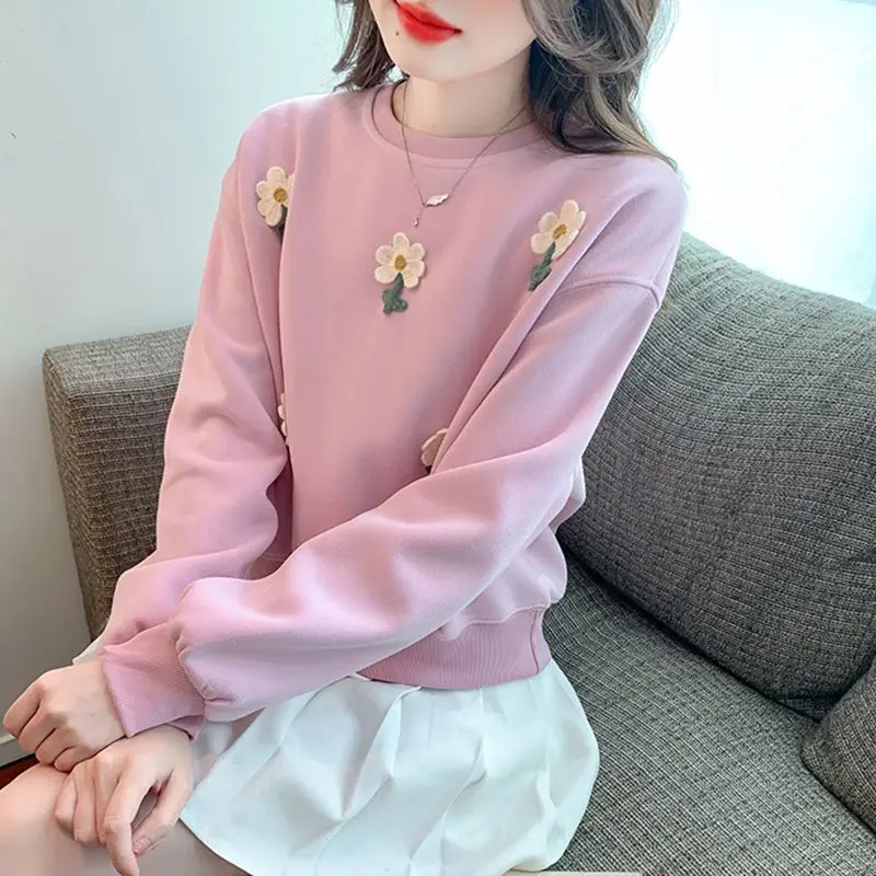 New Style Spring and Autumn Women\'s Splicing O-Neck Long Sleeves Loose Floral Korean Pullovers Fashion Casual Commute Tops