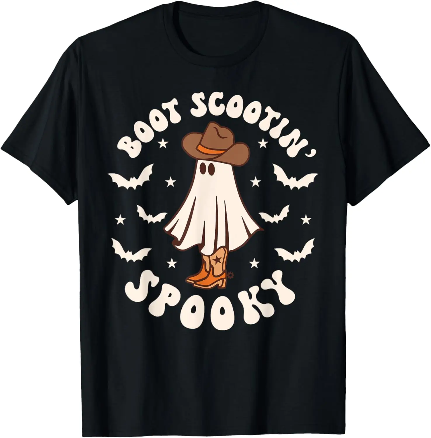 Retro Western Halloween Cute Ghost Funny Boot Scootin Spooky T-Shirt