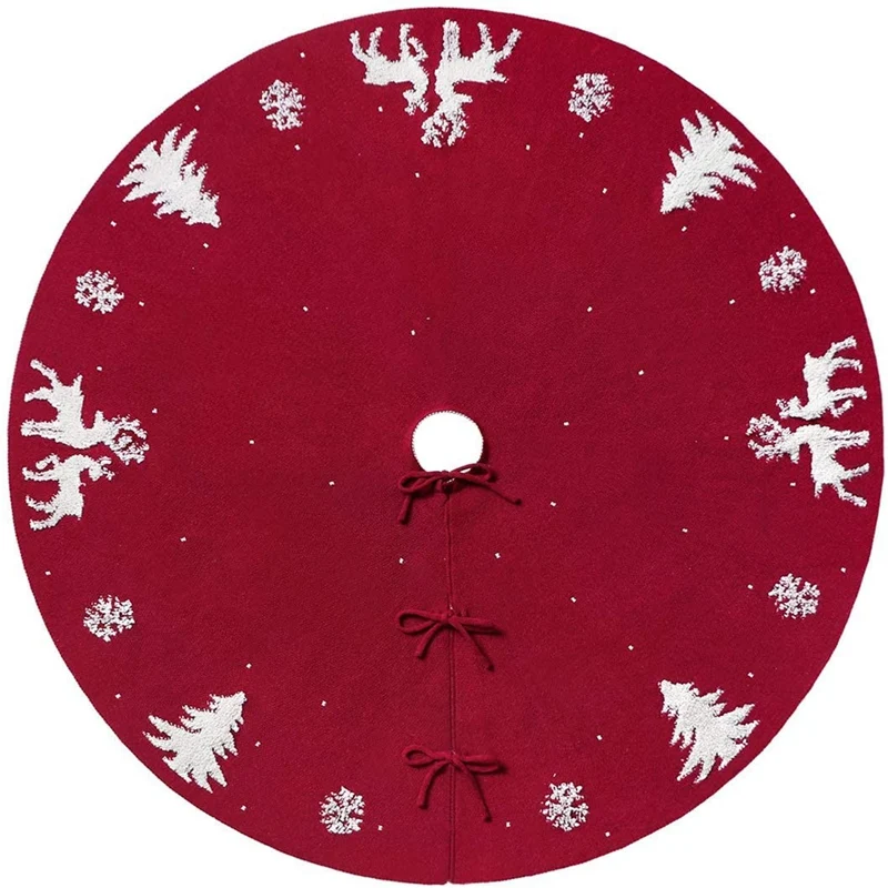 

AB33-36 Inches Knitted Christmas Tree Skirt,3D Elk Xmas Tree Base Cover Mat,Rustic Tree Skirt For Holiday Party Decorations