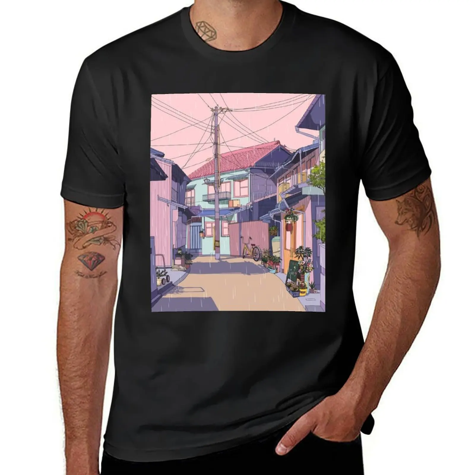 Day rain from a pink sky on a street T-Shirt shirts graphic tees for a boy Blouse big and tall t shirts for men