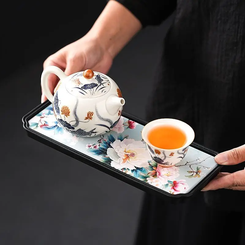 Creative Kung Fu tea set Absorbent tea tray Household dry brewing plastic ceramic quick drying tea tray Small