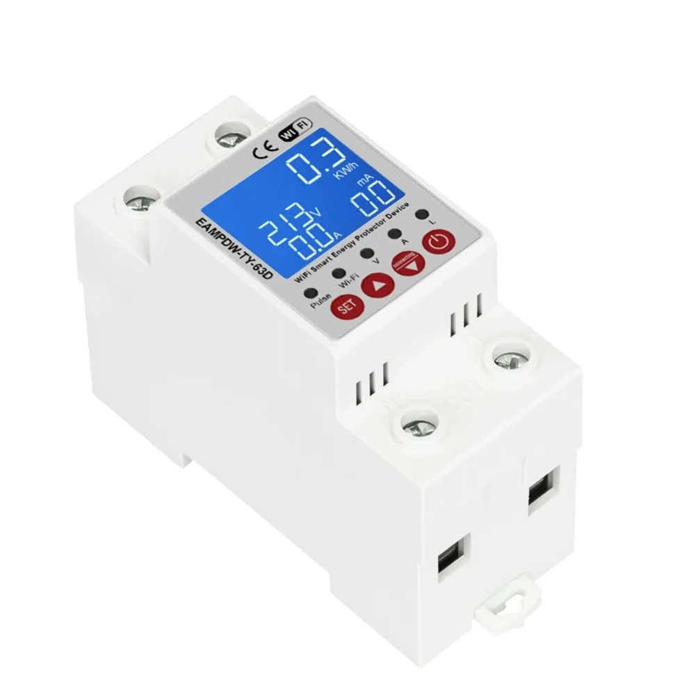 

2P 63A Smart WiFi Circuit Breaker with Adjustable Leakage Over Under Voltage Protection for Home Electrical Safety