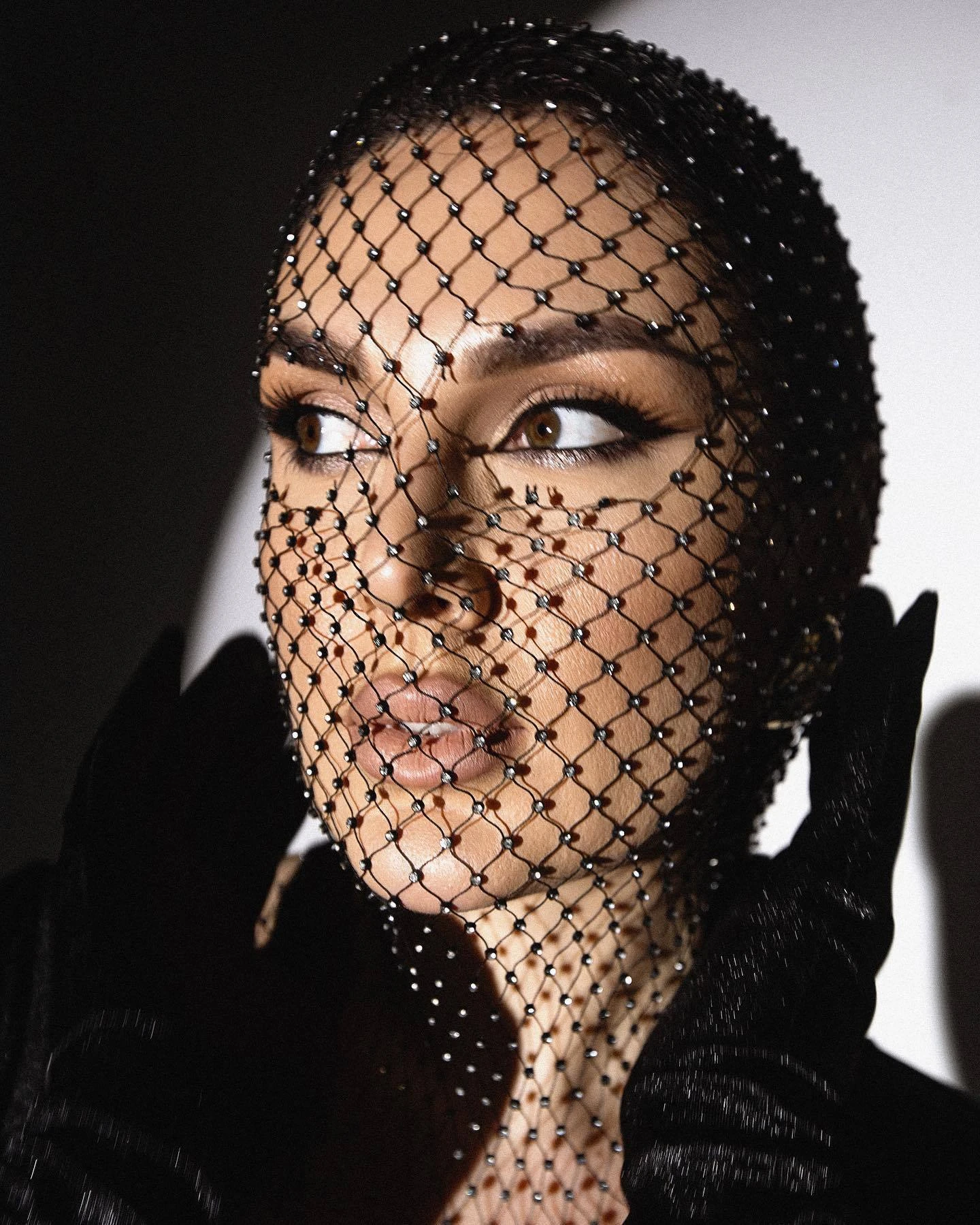 Crystal Rhinestone Bandana Balaclava for Women Mesh Fishnet Headhood Punk Rave Festival Turban Club Party Headwear Hat Cap