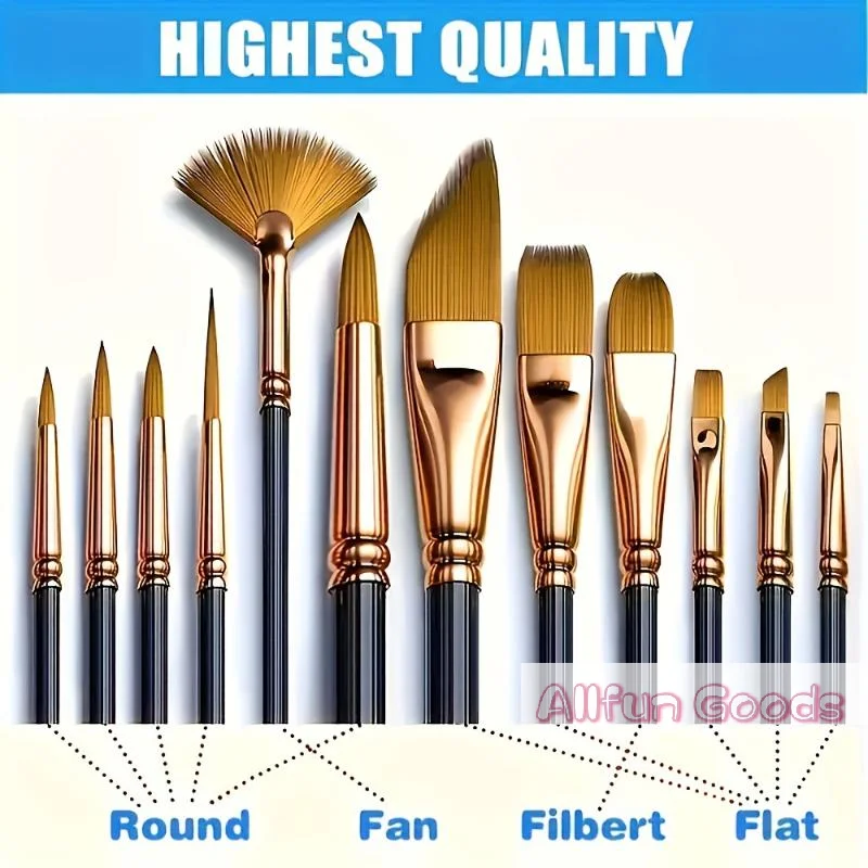 [TG835]12Pcs Nylon Bristle Brush Set Flat Brushes Watercolor Oil Paint For Artists Amateur And Acrylic Paintings Fabric Brushes