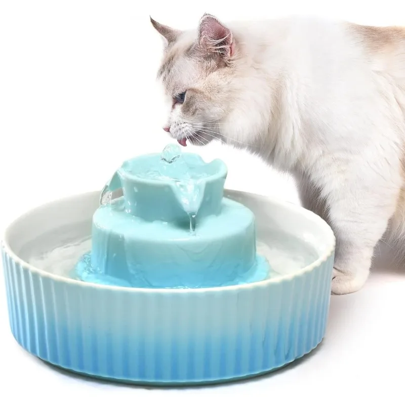 360 Ceramic Pet Fountain, Advanced Porcelain Cat Water Fountain, 70 oz.Drinking Fountains Bowl for Cat and Dogs with Replacement