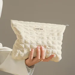 Beige Make-Uptas, Canvas Cosmetica Opbergtas Voor Dames, Draagbare Toilettas Voor Reizen, Tas Voor Forensenvoering, Portemonnee Voor Munten
