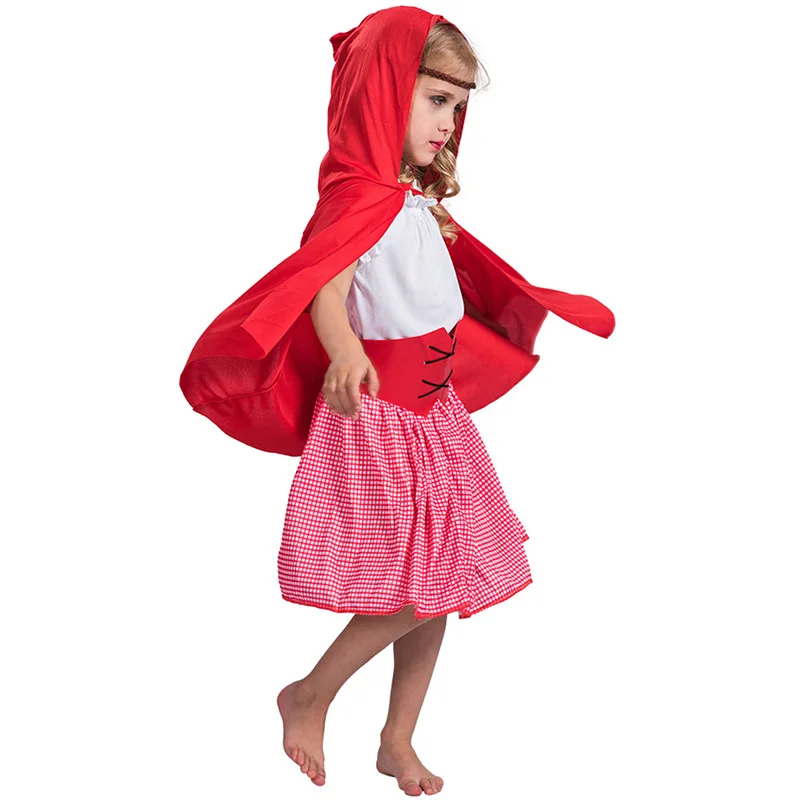 Hot Sale Cartoon Character Red Hat Cosplay Red Dress with Cloak Costume Kids Carnival Party Halloween