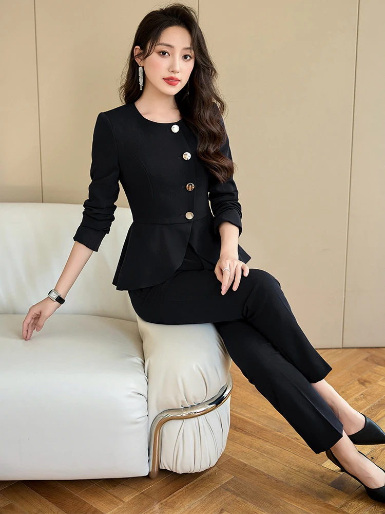 Office Ladies Pant Suit Women Apricot Blue Black Female Business Work Wear Formal Coat Blazer Jacket And Trouser 2 Piece Set