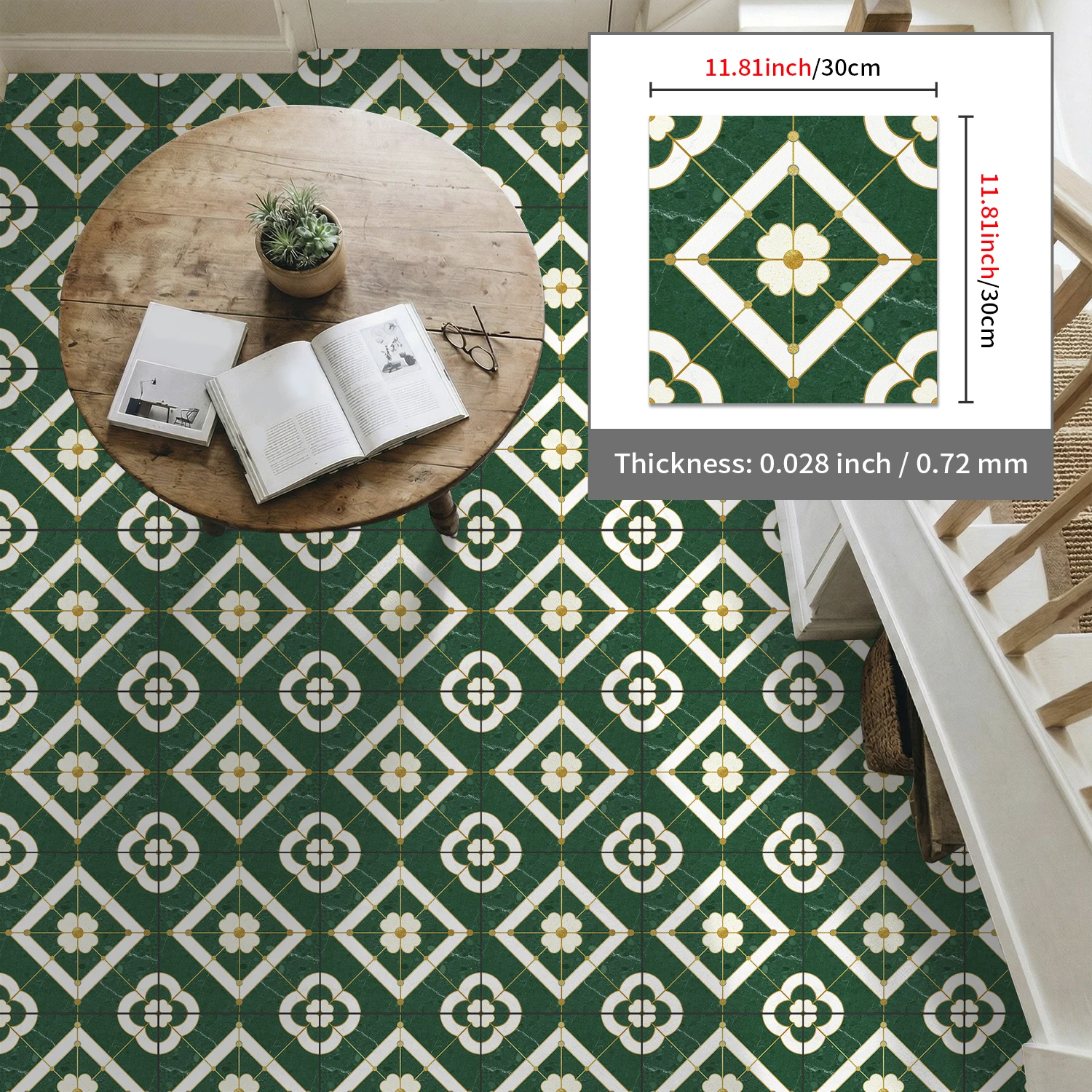 

Thickened Green Floral Floor Stickers, Waterproof Peel and Stick Tile Decals for Kitchen Bathroom Decor