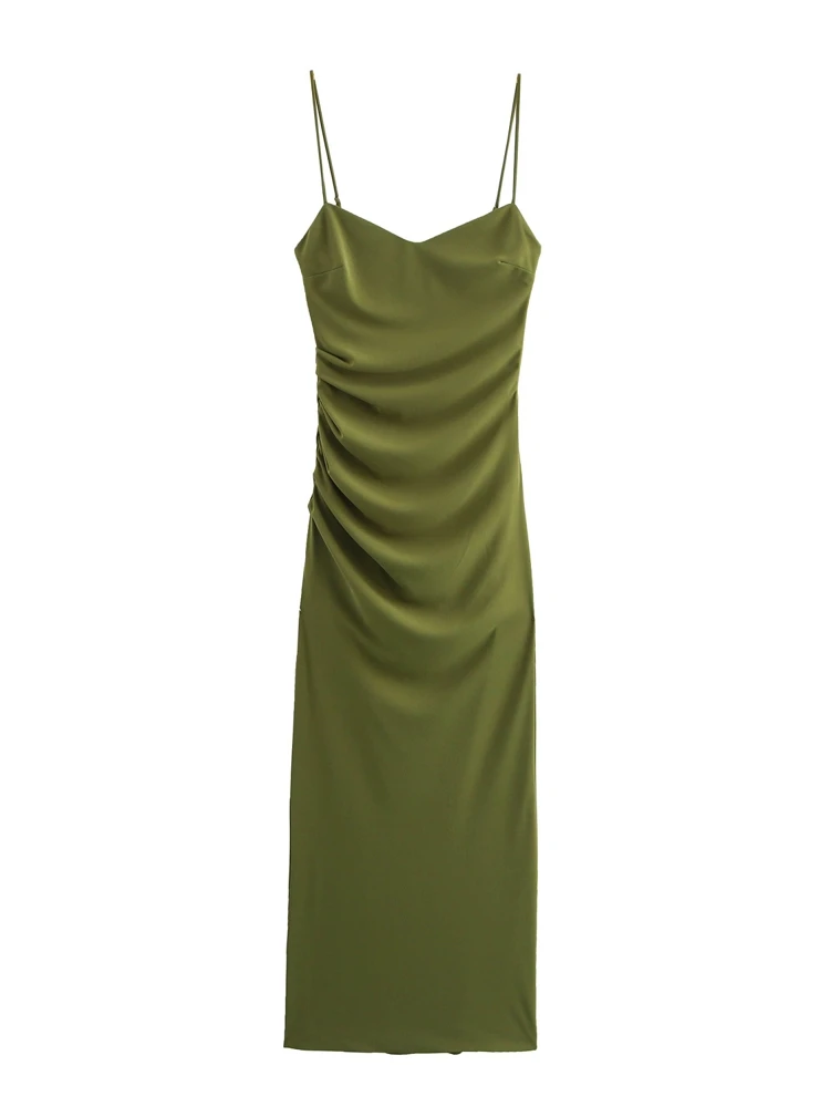 

OUROPEAN ZTATION 2025 Summer Female Party Sleeveless Maxi Skirt Slip dress Casual Woman V-Collar Top Ruffles Regular Fit Dresses