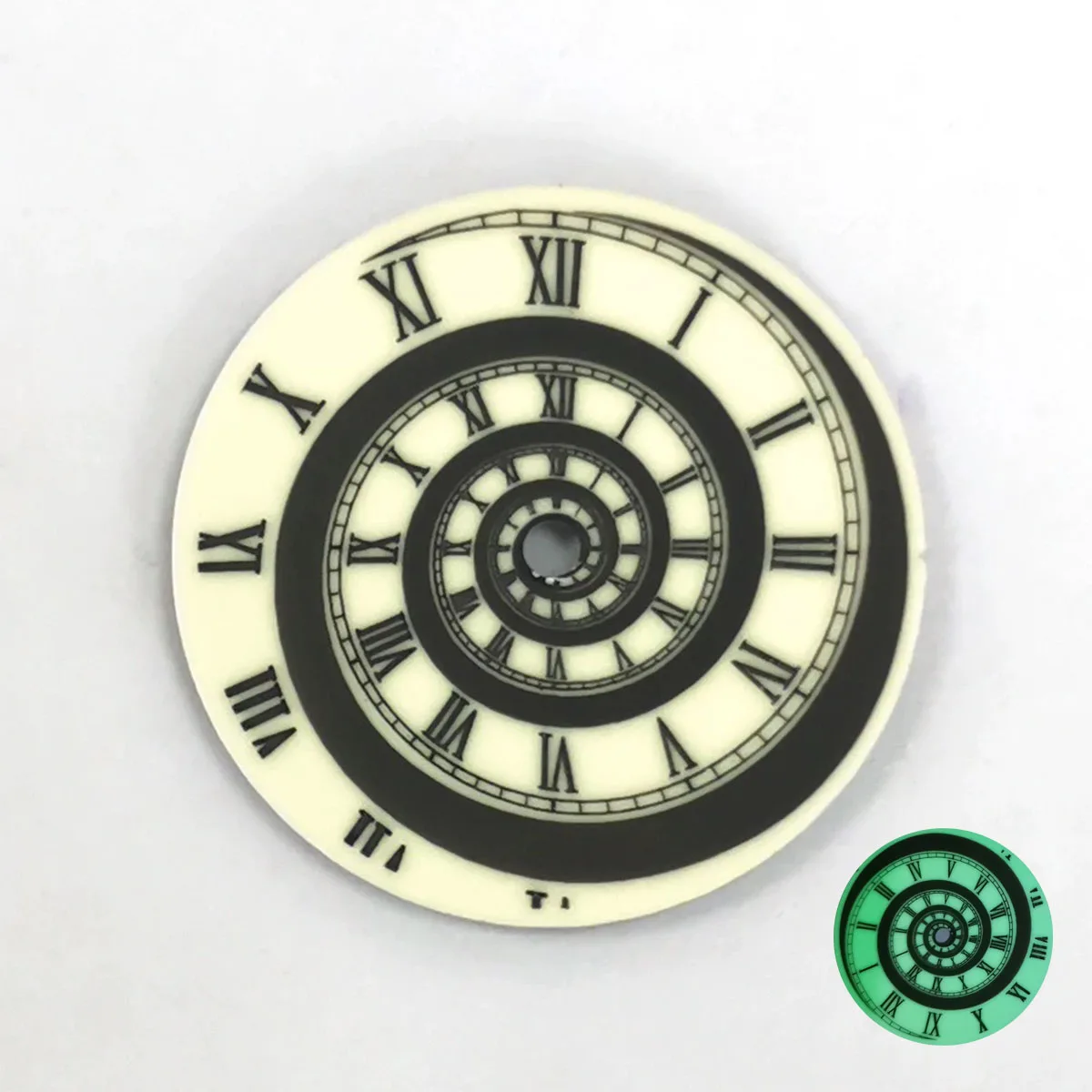 Watch accessories 28.5mm dial, Roman scale, spiral dial, green glow in the dark, compatible for NH series 35/36/4R/7S movement