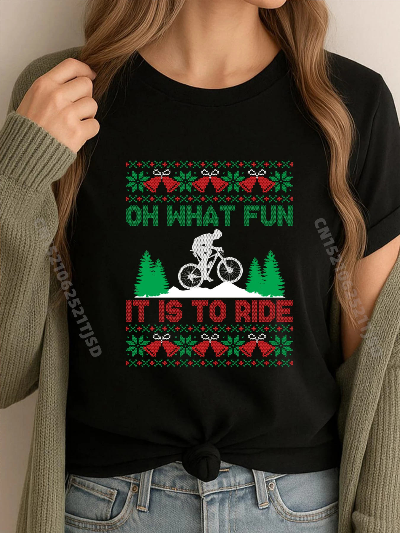 

Oh What Fun It Is To Ride Mountain Biking Ugly Christmas Plain Shirt Man Clothes