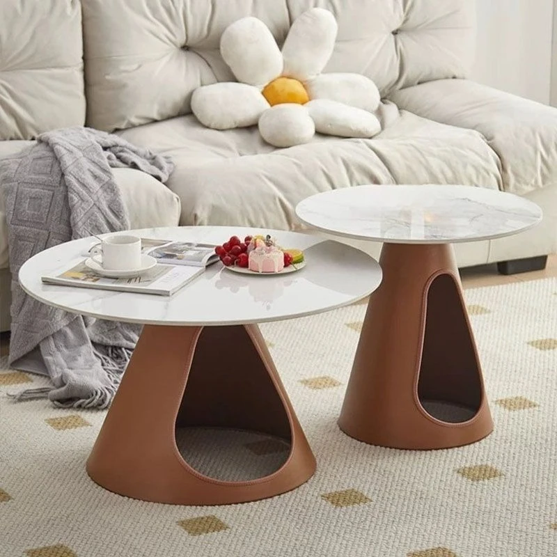 Modern light luxury round coffee table combination living room cream style household simple small
