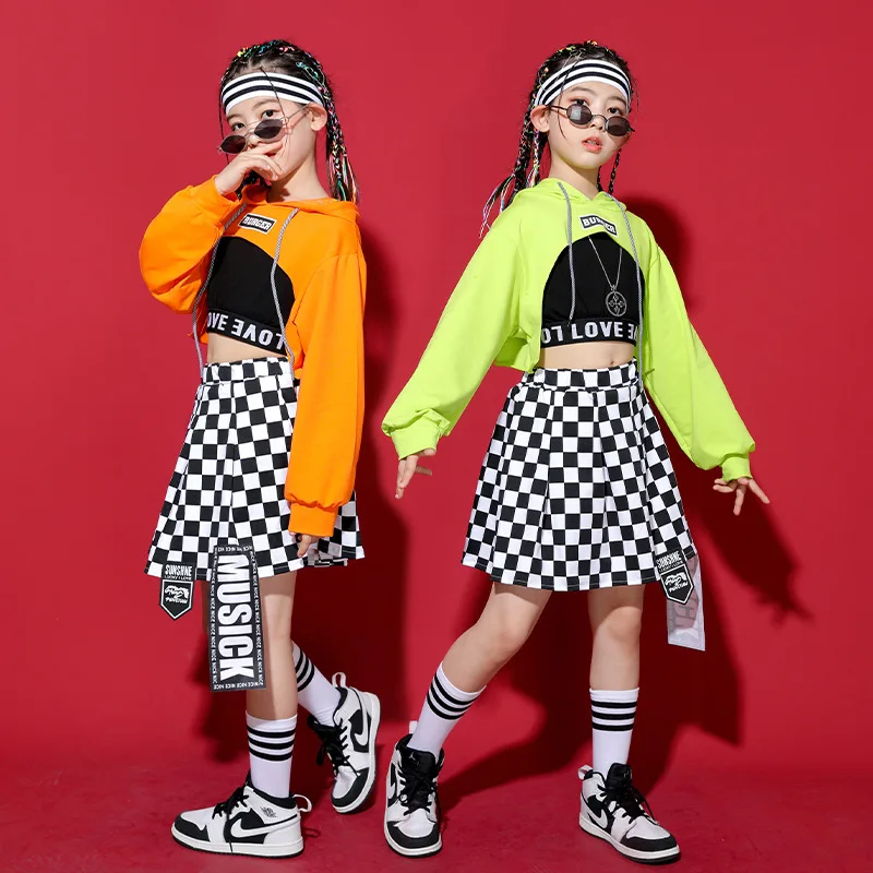 Girls' Jazz Dress Girls' New Crop Jazz Hip Hop Show Hip Hop Plaid Dress