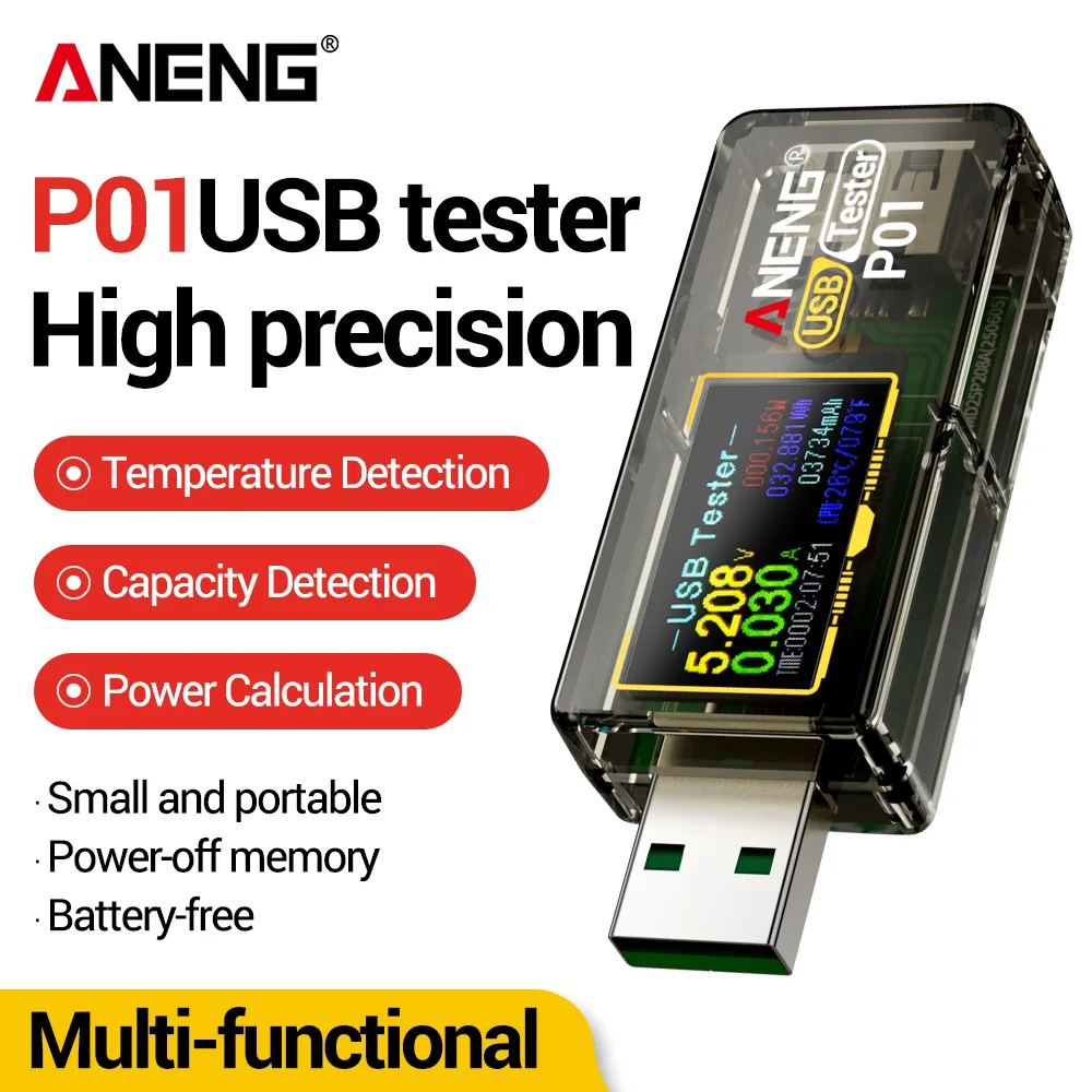 

Цифровой USB-тестер ANENG P01 с ЖК-экраном: вольтметр, амперметр, измеритель напряжения, тока и емкости, детектор зарядки аккумуляторов и повербанков