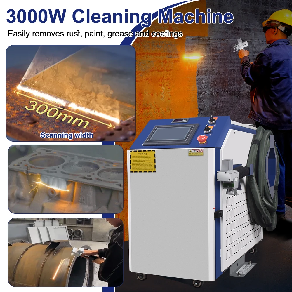 Raycus 3000W Laser Cleaning Machine Rust Removal Cleaning Oil Paint for Metal Cleaning Width 300MM 1500W 2000W Laser Cleaner