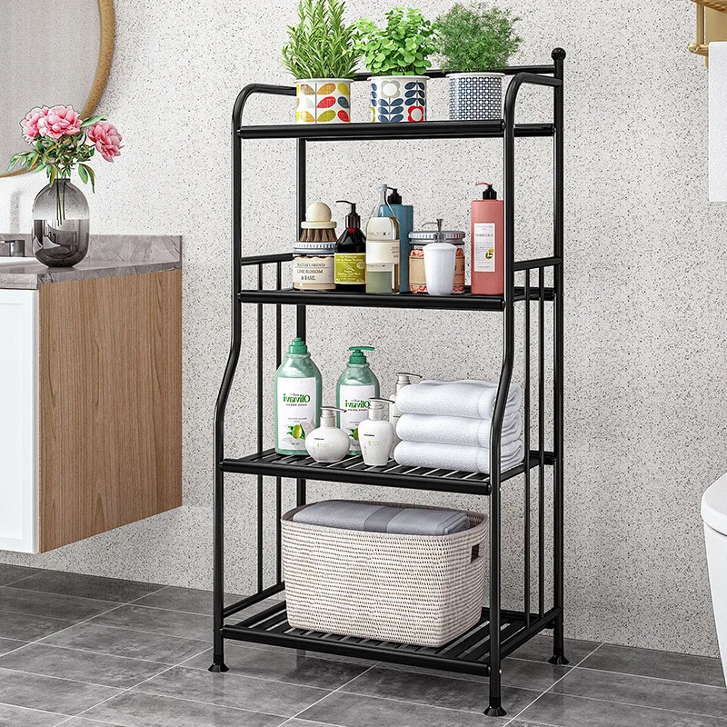 Household Multi-layer Storage Rack Floor-to-ceiling iron Bathroom Storage Shelf Bathroom Bedroom Kitchen Group Device Flower