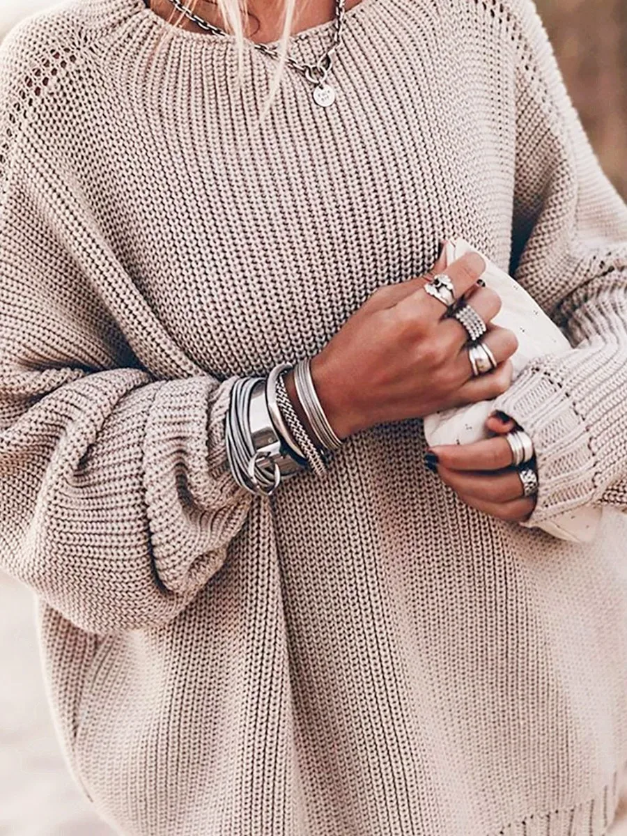 Suéter redondo de punto Ne para mujer, ropa holgada de talla grande para invierno, recién llegado, Color de ala de murciélago de fibra de poliéster