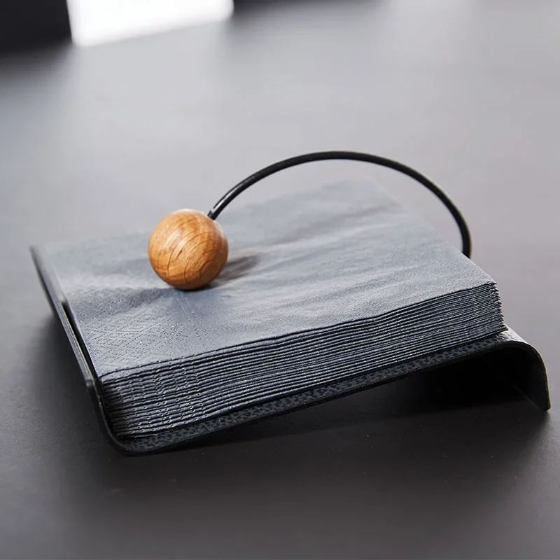 Retro square napkin storage rack, hotel front desk restaurant desktop tissue holder soft decoration