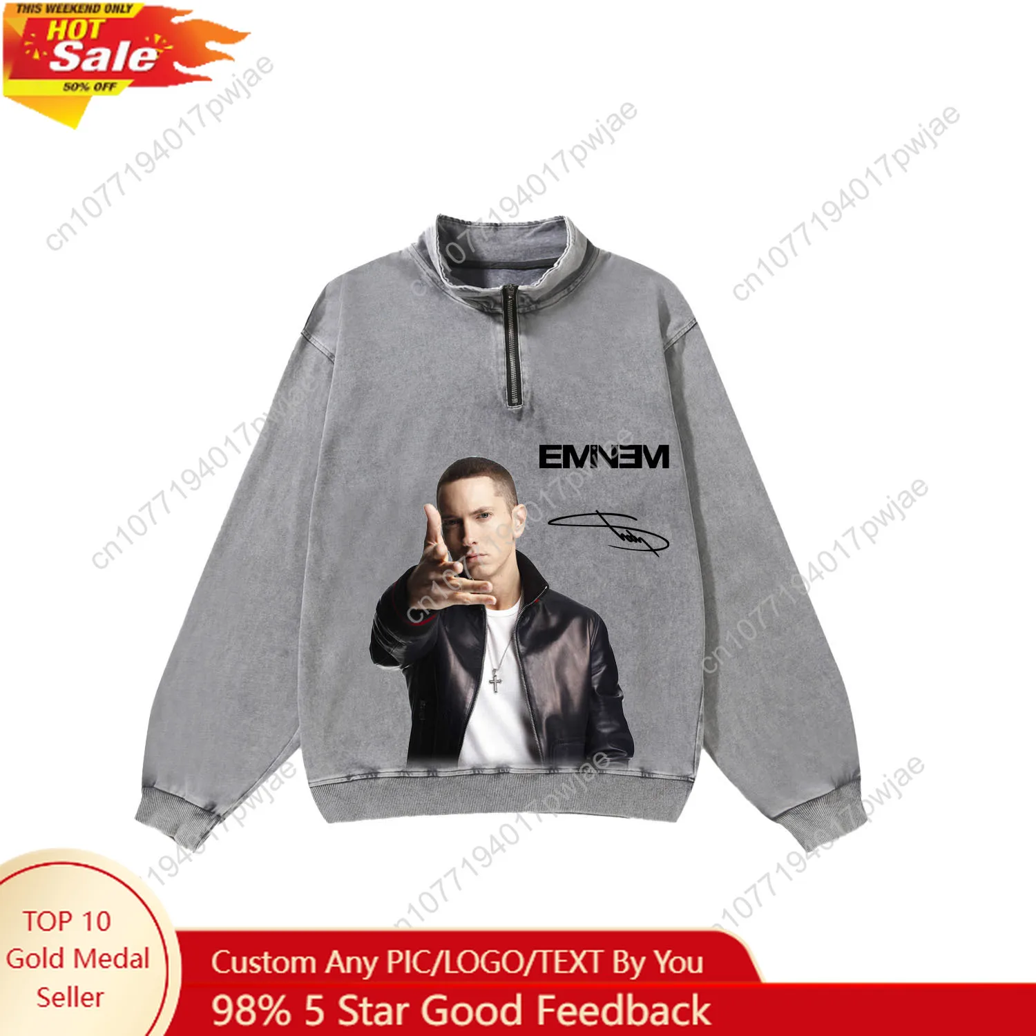Eminem Hip hop Singer Custom Retro Sweatshirt Mans Womans Half Zipper Vintage Sweat Shirt Photo Custom Made Tops