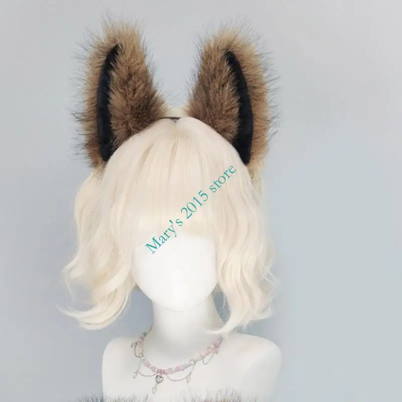 E15F Cats Foxes Faux Furs Ears Headband Halloween Fancy Dress Cosplay Costume Handmade Furry Animal Ears Hair Hoop Kid Adult
