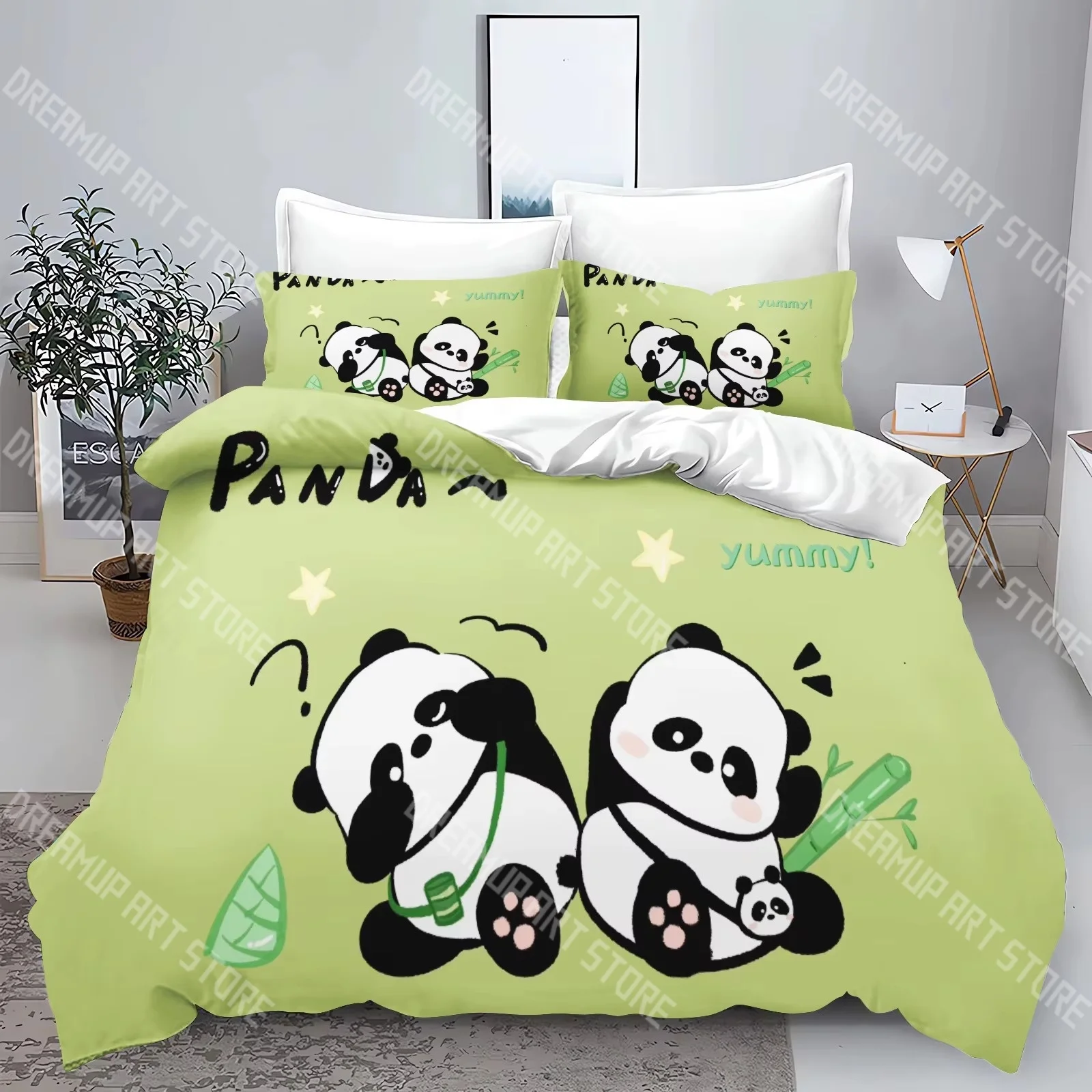 Fashion Cute Cartoon Panda Bedding Set Single Twin Full Queen King Size Bed Set Kids Bedroom Duvetcover Sets Bed Sheet Set