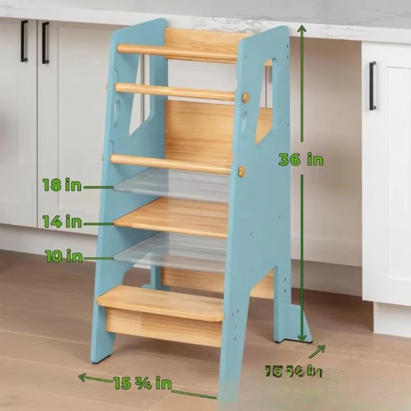 Wooden standing learning tower assistant, kitchen step solid wood footstool
