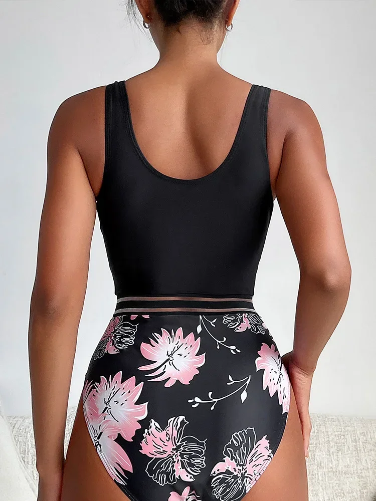 UETEEY 2025 New Summer Swimwea One Piece Swimsuit Sexy Pink Print V Neck One Piece Swimsuit Women casual Beach Vacation Bikini