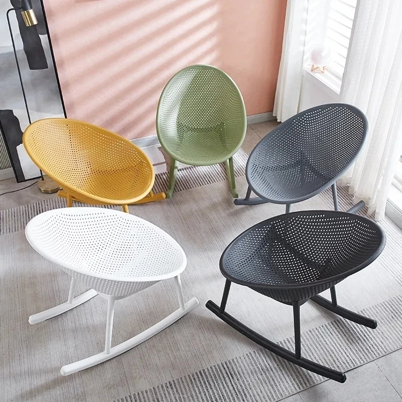 Household Creative Rocking Chair Back Makeup Chair Plastic Nordic Apartment Dining Chair Modern Minimalist Living Room Recliner