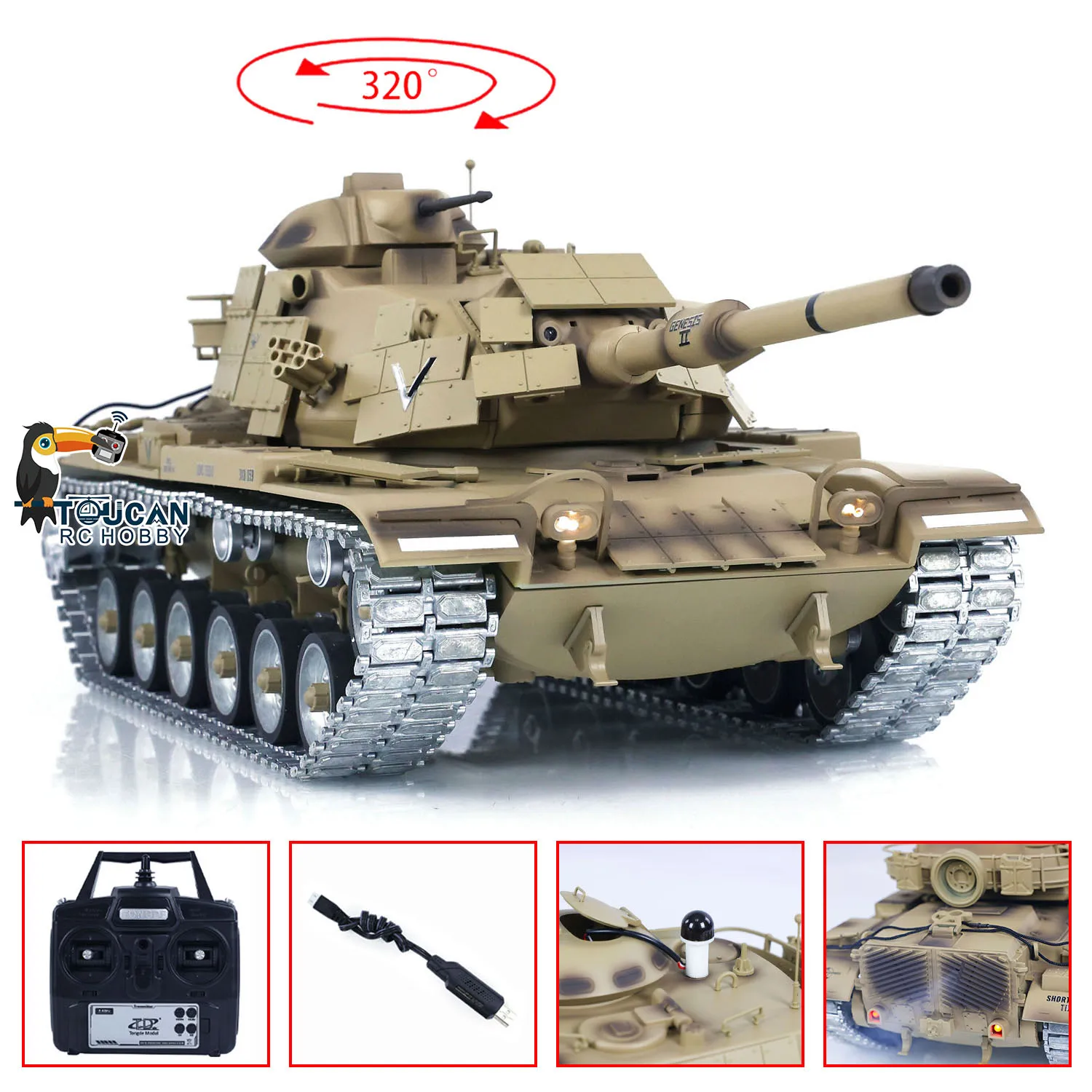 Tongde 1/16 RC Battle Tank M60A1 ERA USA Radio Control BB Tanks Model Metal Wheel Track Road Wheel Idier Gifts TH23290