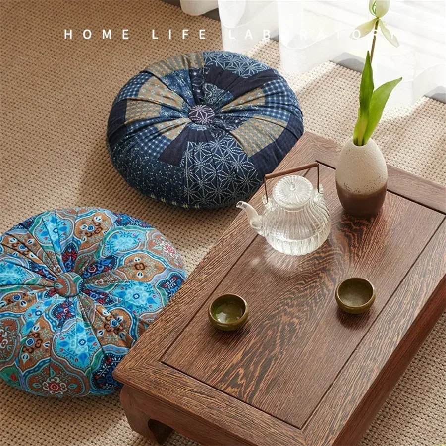 1 Pc  Round  Floor Cushion Yoga on Chair Pouf Seat Cushion Vintage Tatami Sofa Thick Print Meditation Pillow 방석 /쿠션