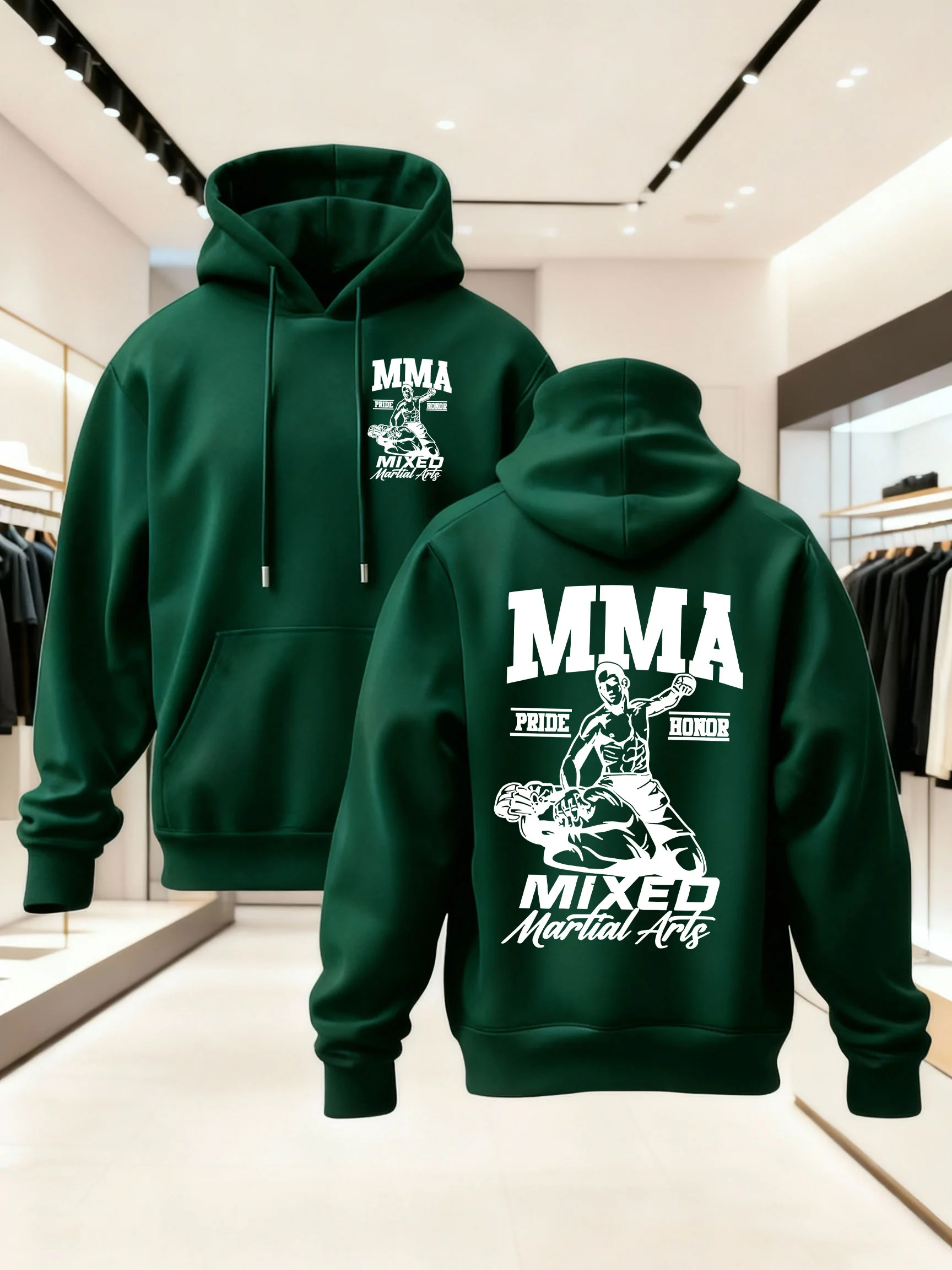 Herren MMA Hoodie Mixed Martial Arts Grafik Herbst Winter Fleece Sweatshirt Kampfsport Vintage Streetwear Pullover Locker Geschnitten – Detail 3
