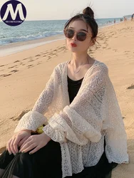 Cardigan Women 2024 Summer New Long Sleeve Thin Style Breathable Hollow Out Coats Korean Fashion Casual Loose Women's Cardigan