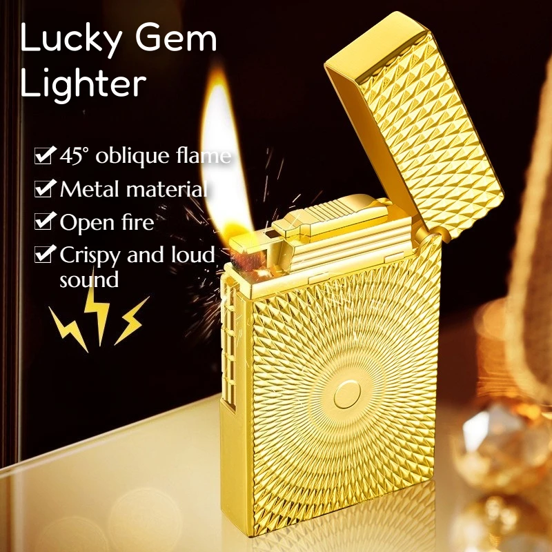 

Loud Steel Sound Side Sliding Inflatable Slanted Fire Open Fire Lucky Gem Portable High Quality Lighter Men's Cigarette Lighter