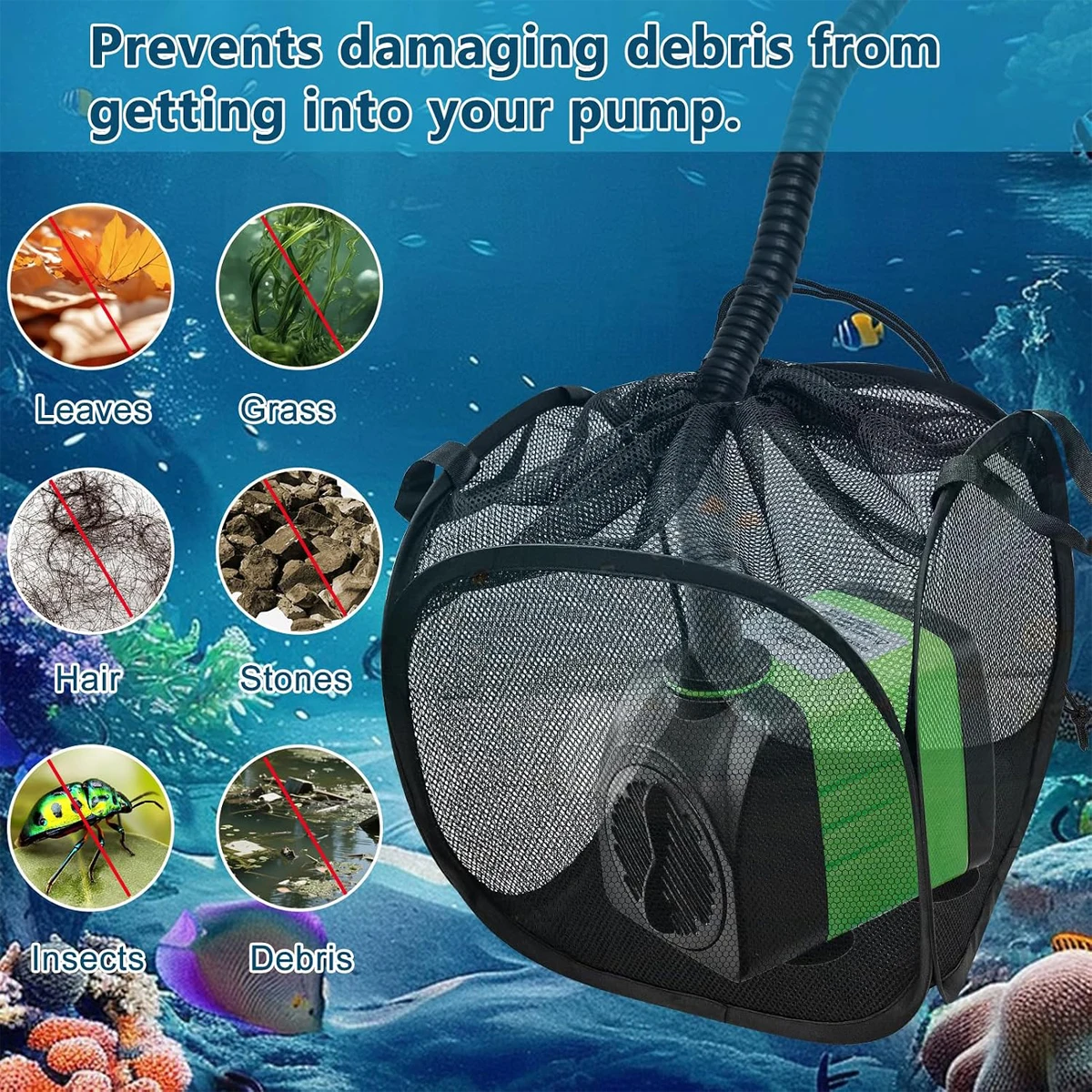 Cubic Grid Pop-up Water Pump Filter Bag Aquarium Automatic Sock External Sponge Material Aquariums Filters Filtre Filtration Net view 4