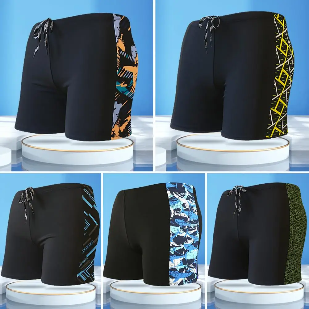 Stylish Swimming Trunks Anti-shrink Swim Shorts Streamlined Design Men Shark Print Stitching Swim Shorts  Wading