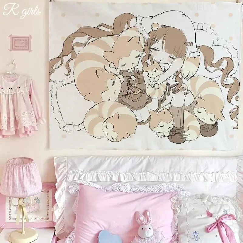 Ins Niedlicher Engel-Mädchen Hintergrund-Wandteppich Kawaii Mädchenherz Schlafsaal Schlafzimmer Bettkopfteil Hintergrundstoff