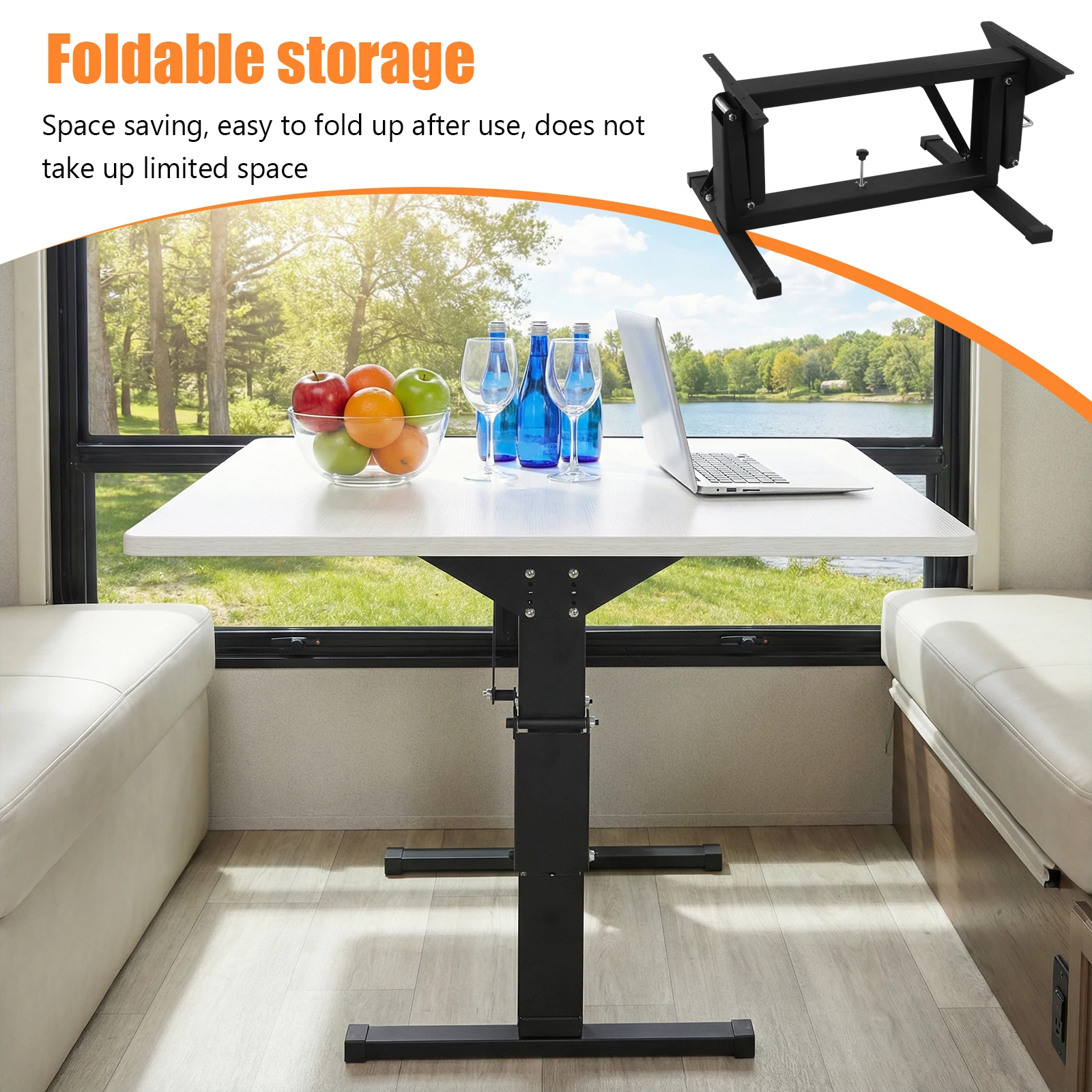RV-Specific Folding Table Frame Easy Install Adjustable Tables Legs Iron Foldable Tables Frames for RV Camper Dining Desks Base