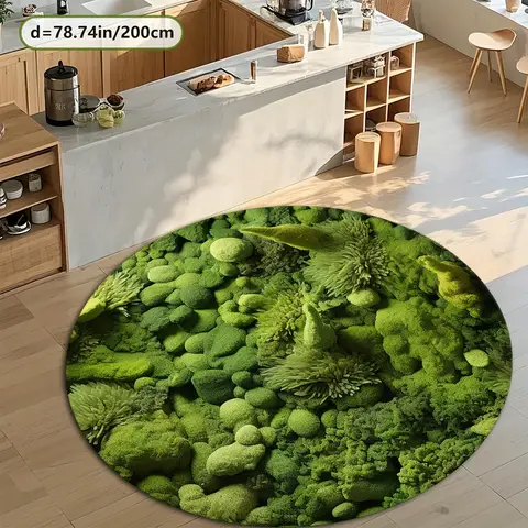 Moss Green Round Rug – Non-Slip Soft Mat for Indoor Outdoor Use, Perfect for Living Room & Camping Decor