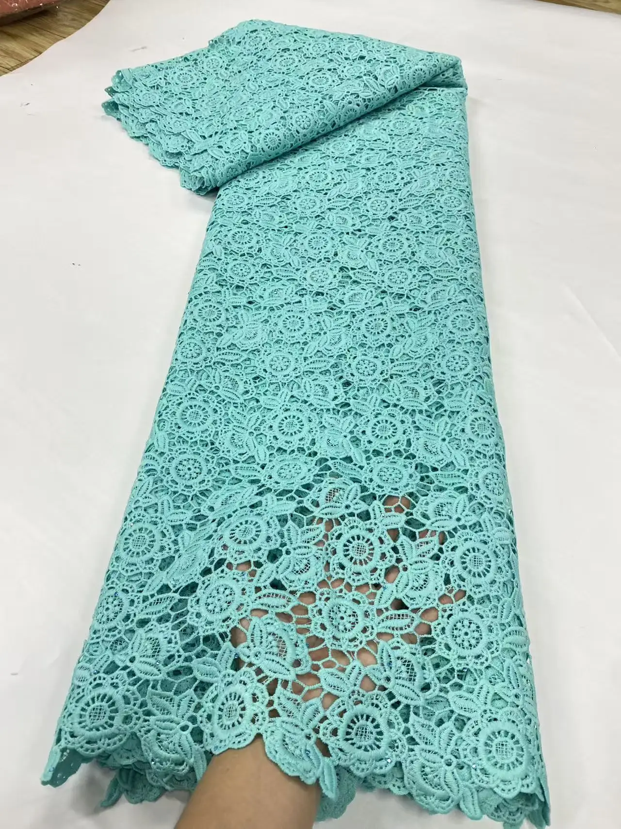 2025 Latest White African Cord Lace Fabric French Guipure Water Soluble Lace FabricS  African Lace Nigerian Party Dress Hm83-1