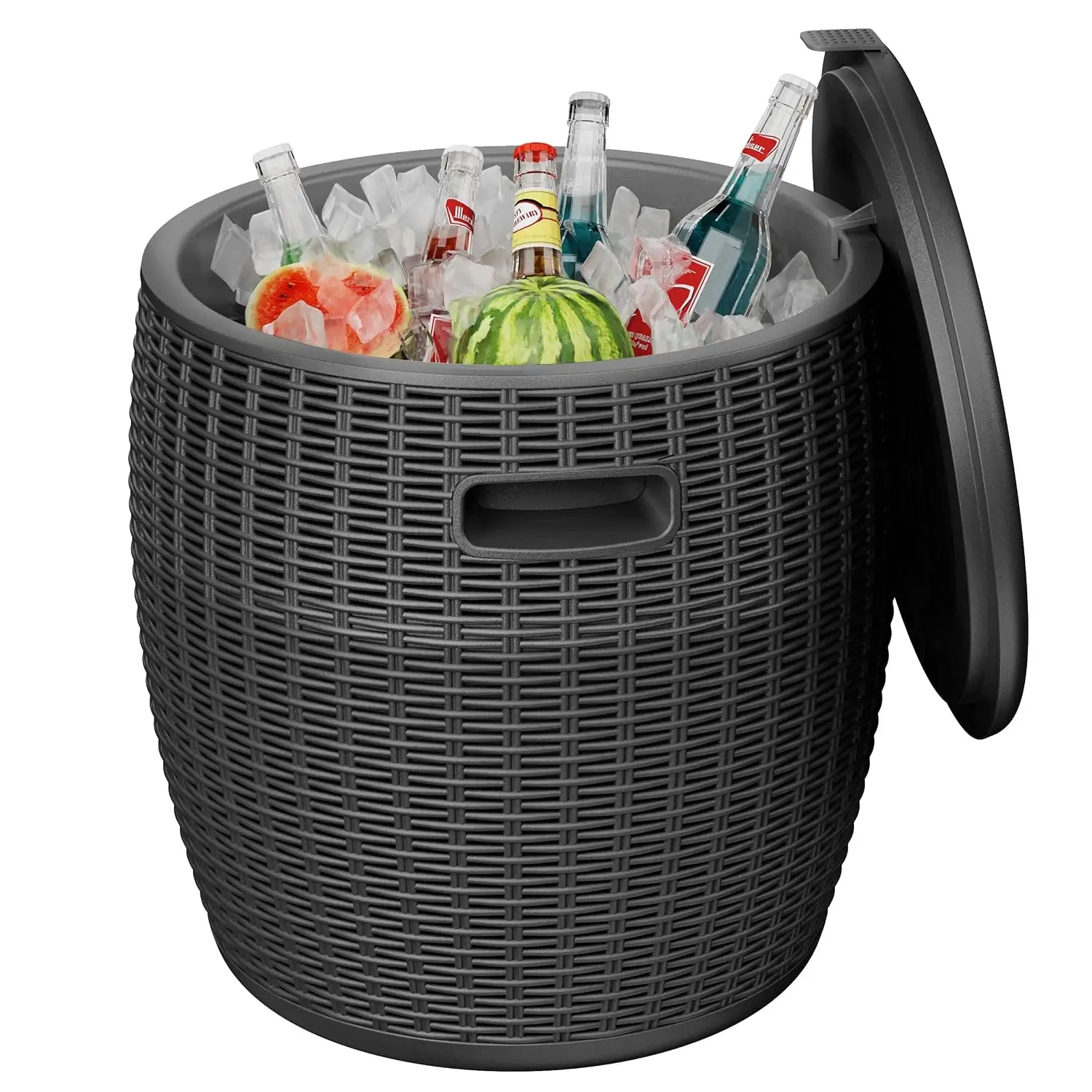 9.5 Gallon Outdoor Cooler Table, Wicker Round Ice Bucket for Parties, Rattan Bar Table with Top Lid Side Handles, Customized