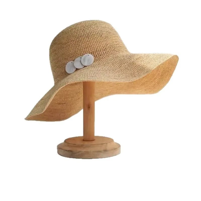 

25 new shell wide edge Lafite straw hat bucket hat seaside beach concave sunshade straw hat vacation foldable