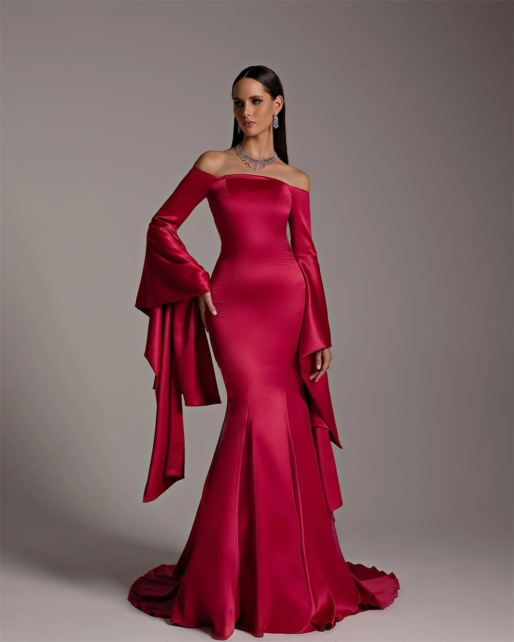 

Customized Mermaid Graceful Satin Evening Dresses Fashion Long Sleeves Homecoming Dress Temperament Bespoke Occasion Gowns