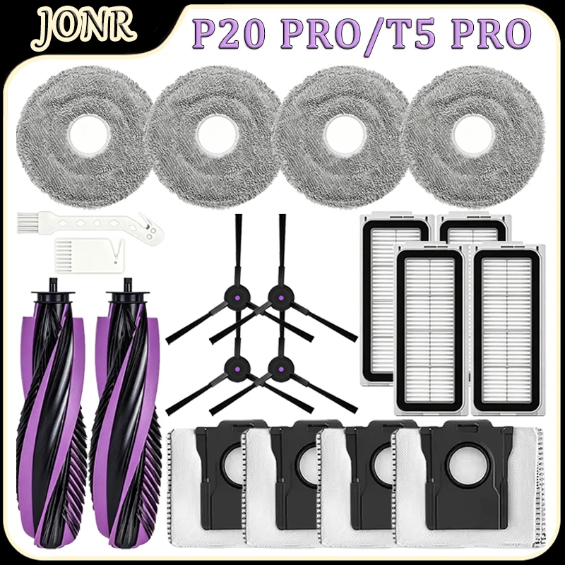 For JONR P20 PRO/T5 PRO Robot Vacuum Cleaner Accessories Main Brush HEPA Filter Mop Pad Side Brush Dust Bag Replacement Parts