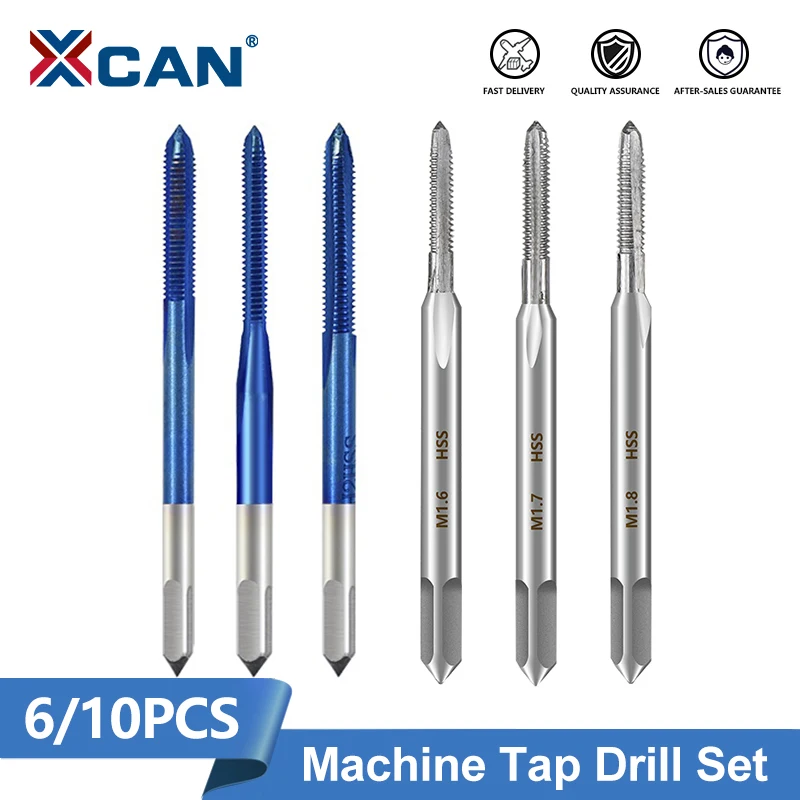 

XCAN 6/10pcs Tap Drill Set Nano Blue Coated HSS Machine Thread Tap M1/M1.2/M1.4/M1.6/M1.7/M1.8 Metric Screw Tap Threading Tools