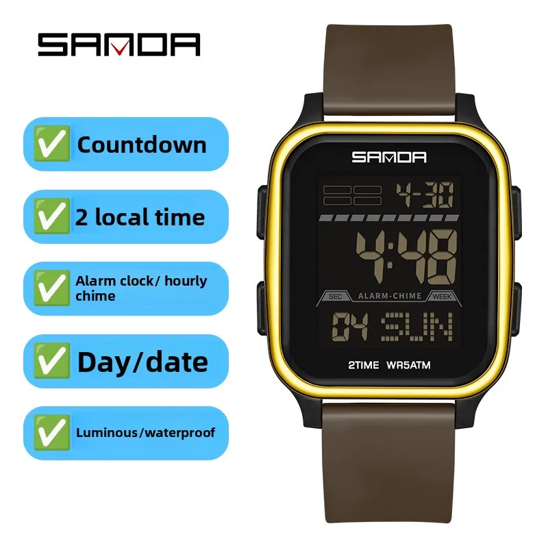 

SANDA new 2211 sports electronic watch 5ATM waterproof night light display multifunctional large screen student watch
