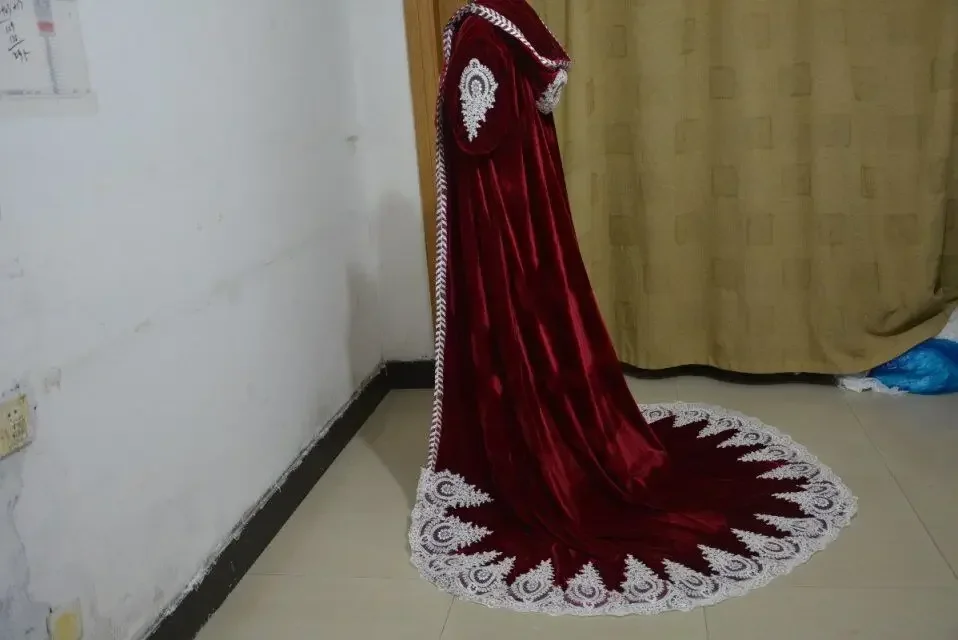 Dark Green Velvet Bridal Cape with Hood - usage example
