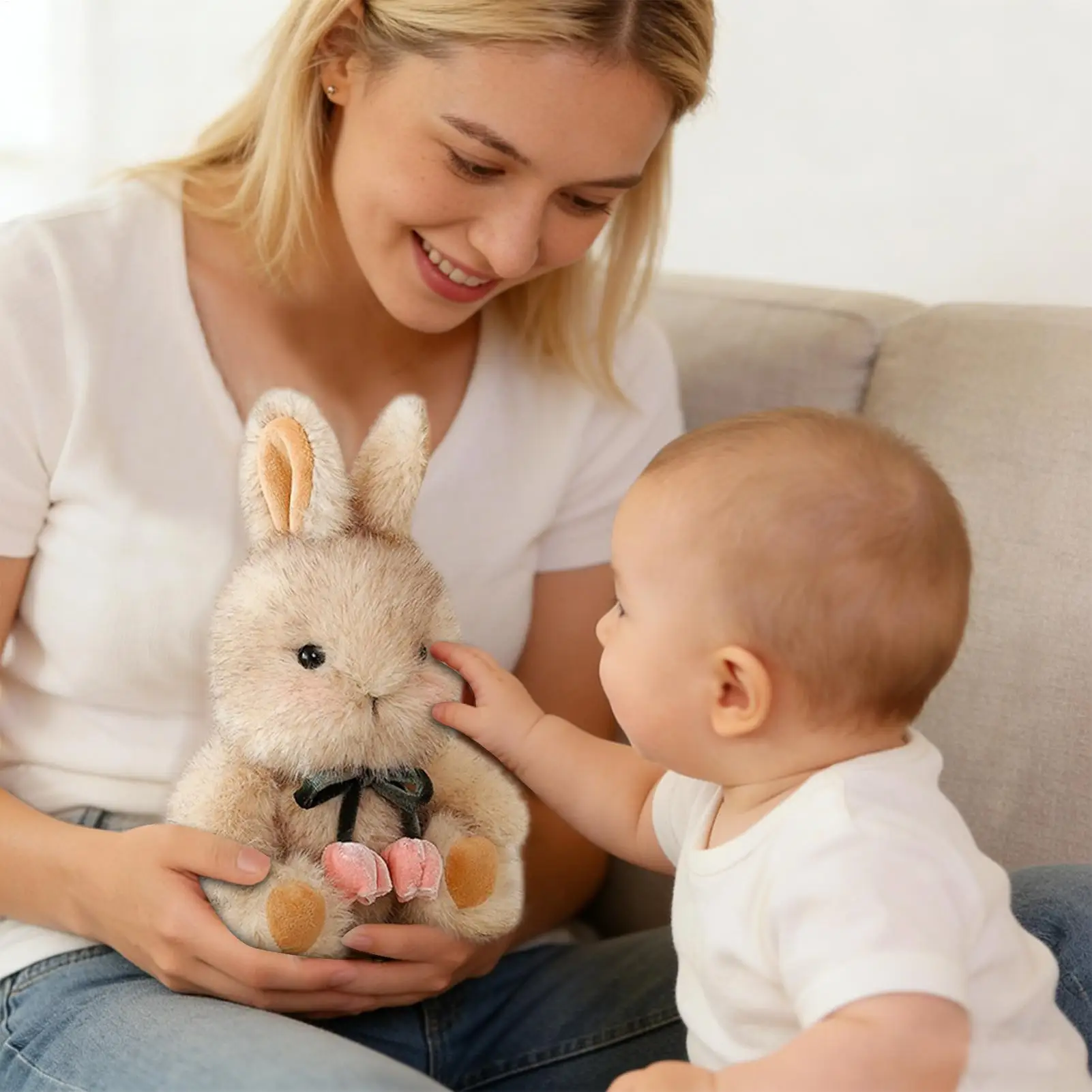 Królik Pluszak 20 cm Urocza Miękka Lalka Pastoralna Poduszka Dekoracyjna Realistyczne Królicze Zabawki Pluszowe Maskotki na Boże Narodzenie