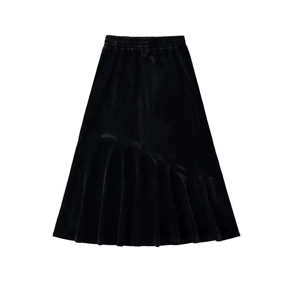 Stylish Velvet Midi Skirt for Women，Solid Color and Spliced Design